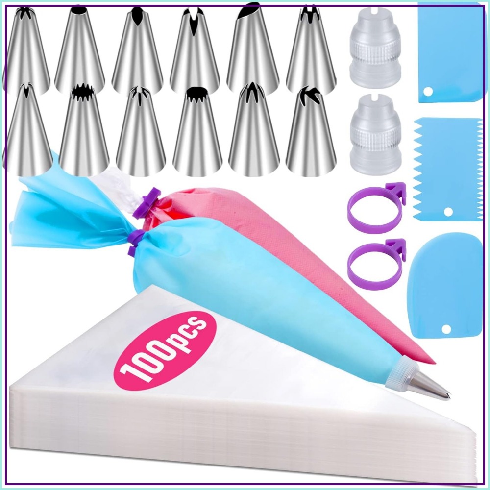 Decorating Tip Set - 100 Stück Einweg-Spritzbeutel & 12 Tüllen-Set,