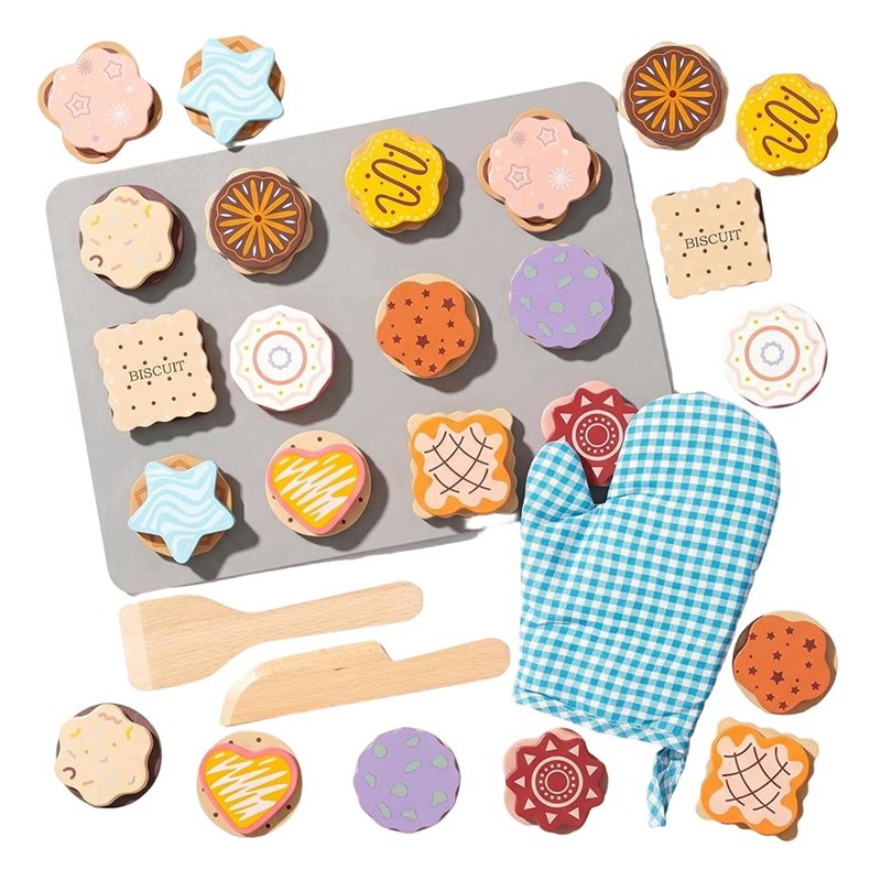 Kitchen Kids Baking Set - WOWFU-Holz-Kekse-Spielzeug-Set für Kinder, Küchen-Spielzeug-Lebensmittelzubehör, Backset für